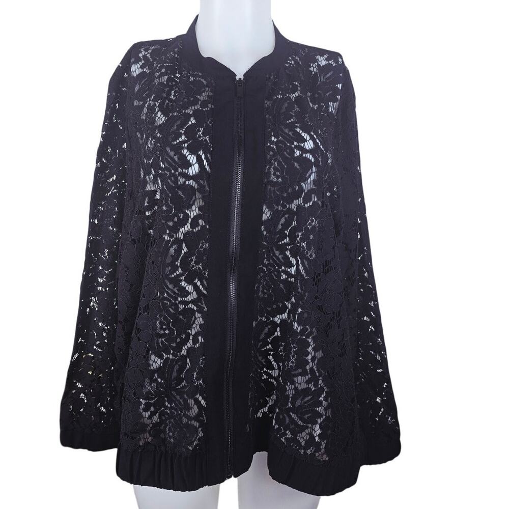 Lane Bryant Black Open Lace Roses Full Zip Lightweight Jacket Women's 16 NWT
